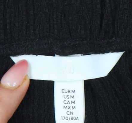 H&M Women’s Black Wide-Leg Crepe Trousers Size 12 Elastic Waist