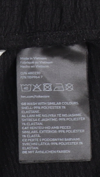 H&M Women’s Black Wide-Leg Crepe Trousers Size 12 Elastic Waist