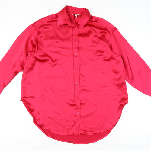 H&M Women’s Pink Satin Long Sleeve Button-Up Shirt XS