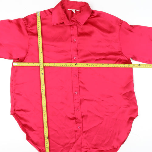 H&M Women’s Pink Satin Long Sleeve Button-Up Shirt XS