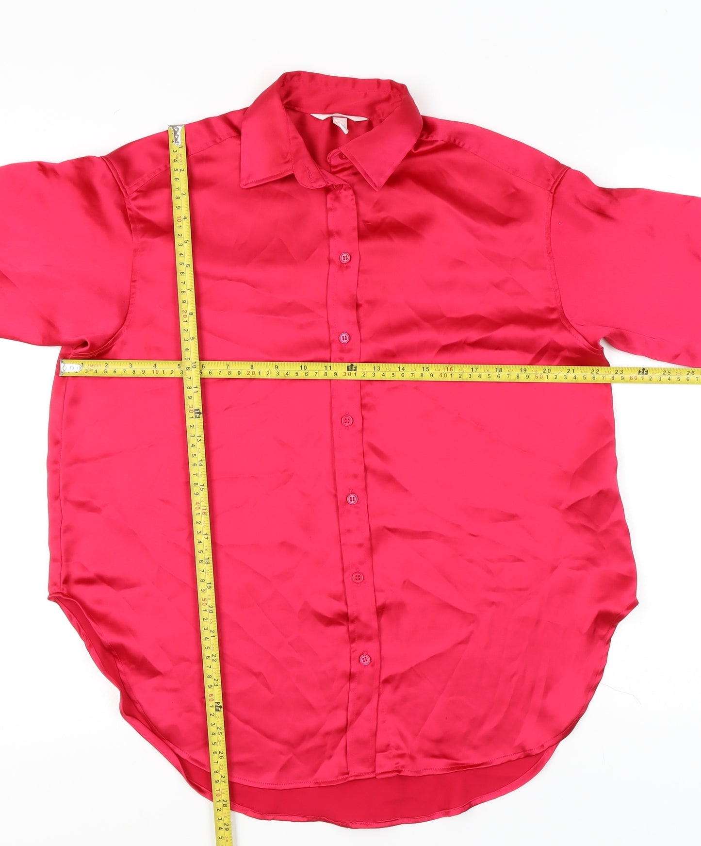 H&M Women’s Pink Satin Long Sleeve Button-Up Shirt XS