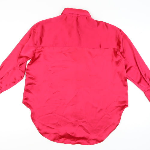 H&M Women’s Pink Satin Long Sleeve Button-Up Shirt XS