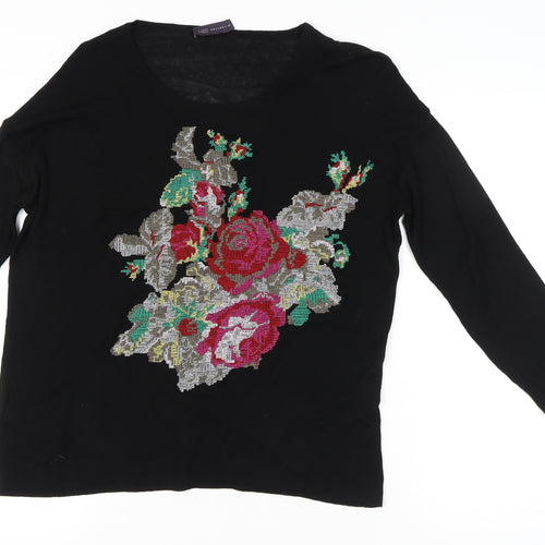 Marks and Spencer Women’s Black Floral Embroidered Pullover Jumper Size 8