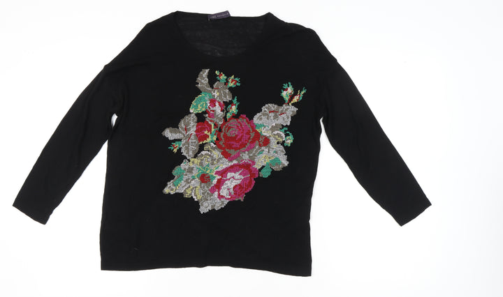 Marks and Spencer Women’s Black Floral Embroidered Pullover Jumper Size 8