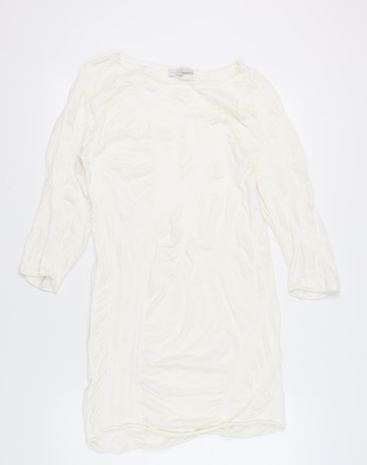 Evelin Brandt Women’s Ivory Sheath Dress Size 12 Knee Length 3/4 Sleeve