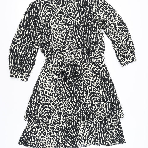 Oasis Women's Black Animal Print A-Line Short Dress UK 10