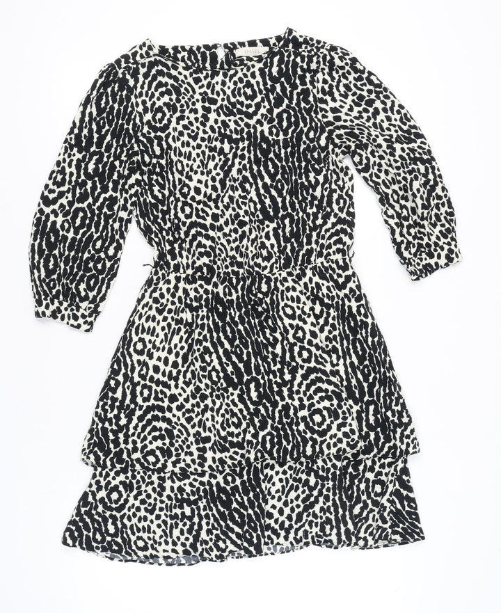Oasis Women's Black Animal Print A-Line Short Dress UK 10