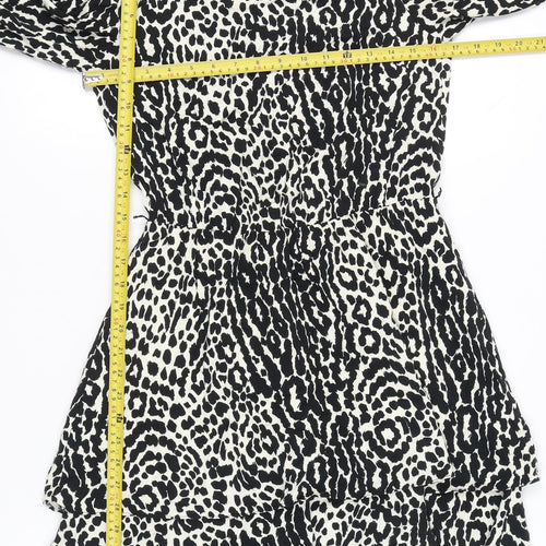 Oasis Women's Black Animal Print A-Line Short Dress UK 10