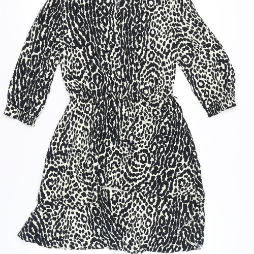 Oasis Women's Black Animal Print A-Line Short Dress UK 10