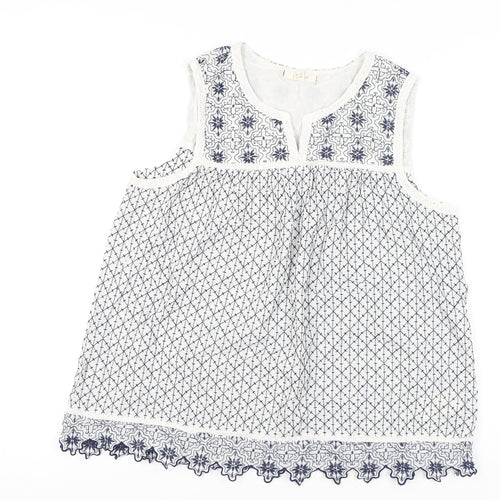 White Stuff Women’s White Navy Embroidered Tunic Blouse Size 16