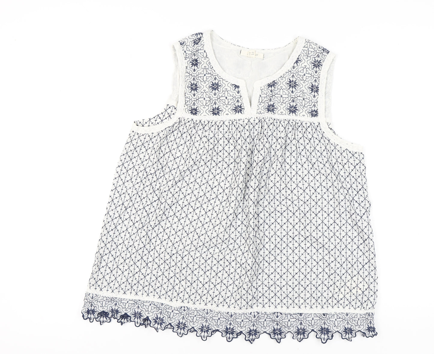 White Stuff Women’s White Navy Embroidered Tunic Blouse Size 16