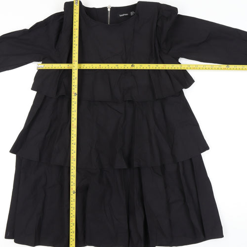 Boohoo Women’s Black Knee Length Trapeze Dress Size 10 Long Sleeve