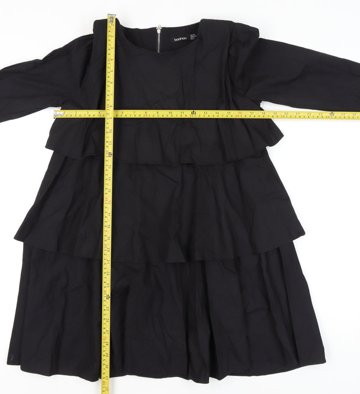 Boohoo Women’s Black Knee Length Trapeze Dress Size 10 Long Sleeve