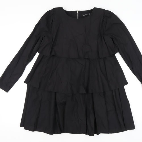Boohoo Women’s Black Knee Length Trapeze Dress Size 10 Long Sleeve