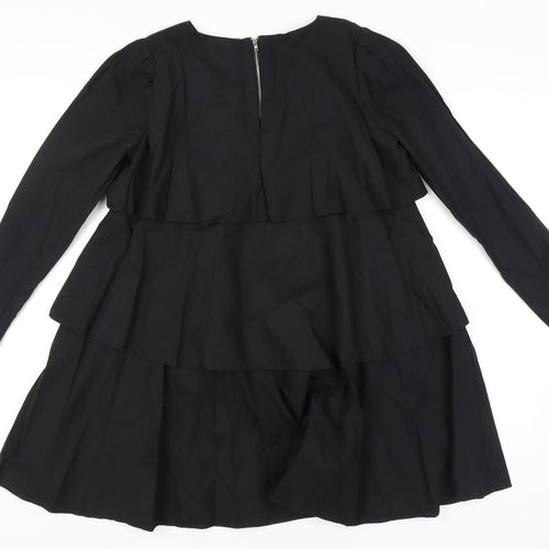 Boohoo Women’s Black Knee Length Trapeze Dress Size 10 Long Sleeve