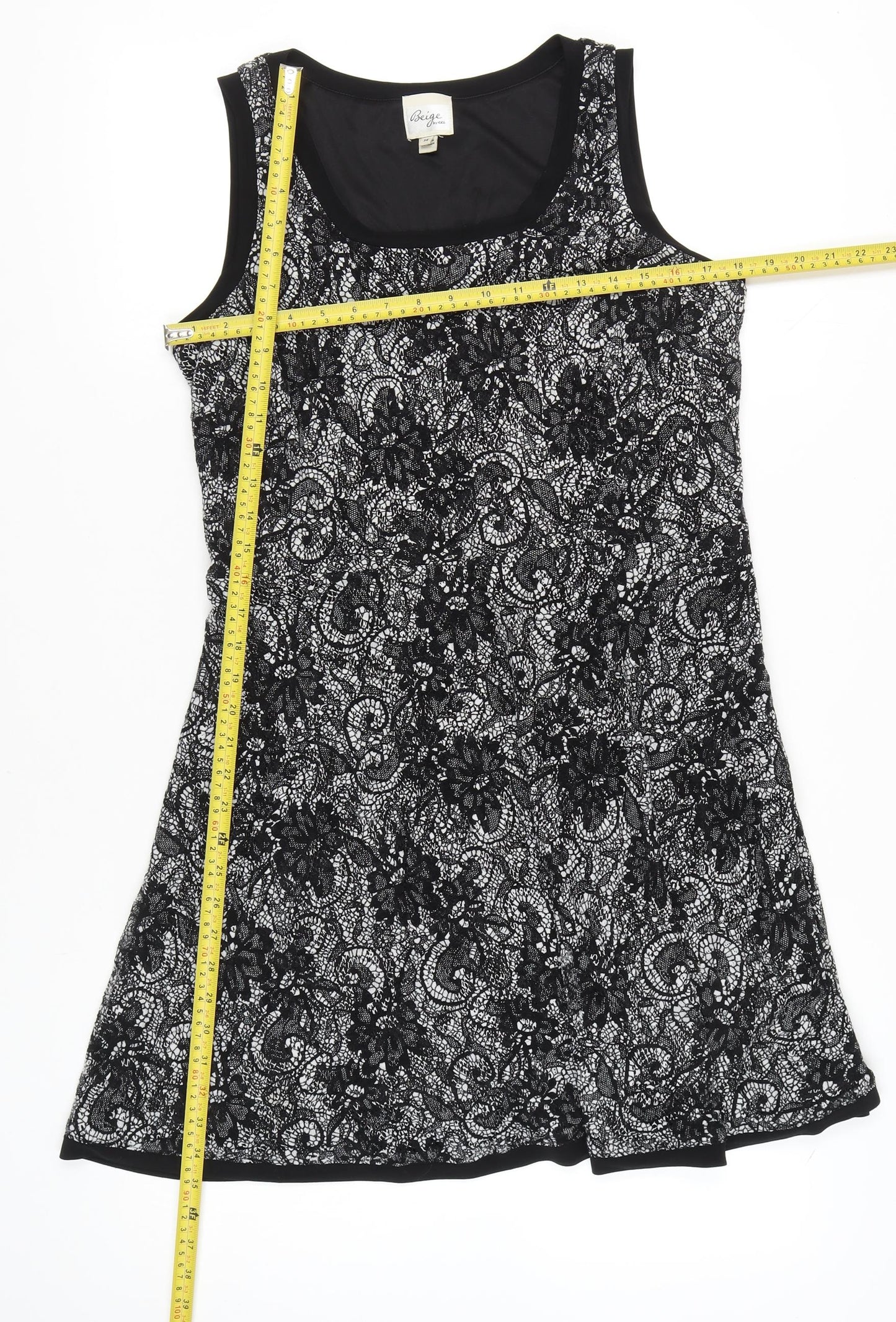Beige by eci Women’s Black Lace Floral A-Line Dress Size 14