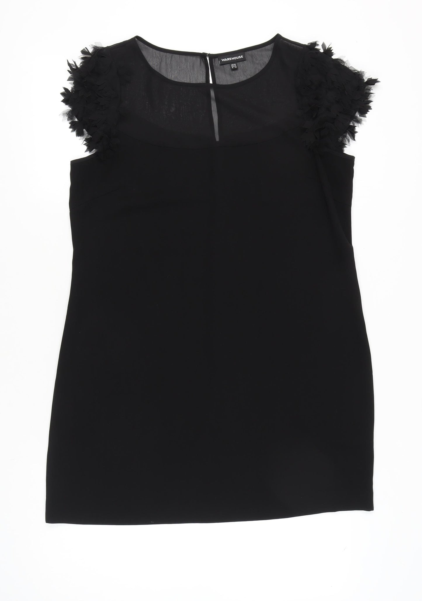 Warehouse Women's Black Size 16 Shift Dress Puff Sleeve Party