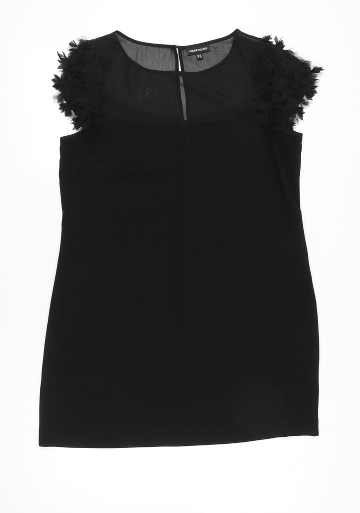 Warehouse Women's Black Size 16 Shift Dress Puff Sleeve Party