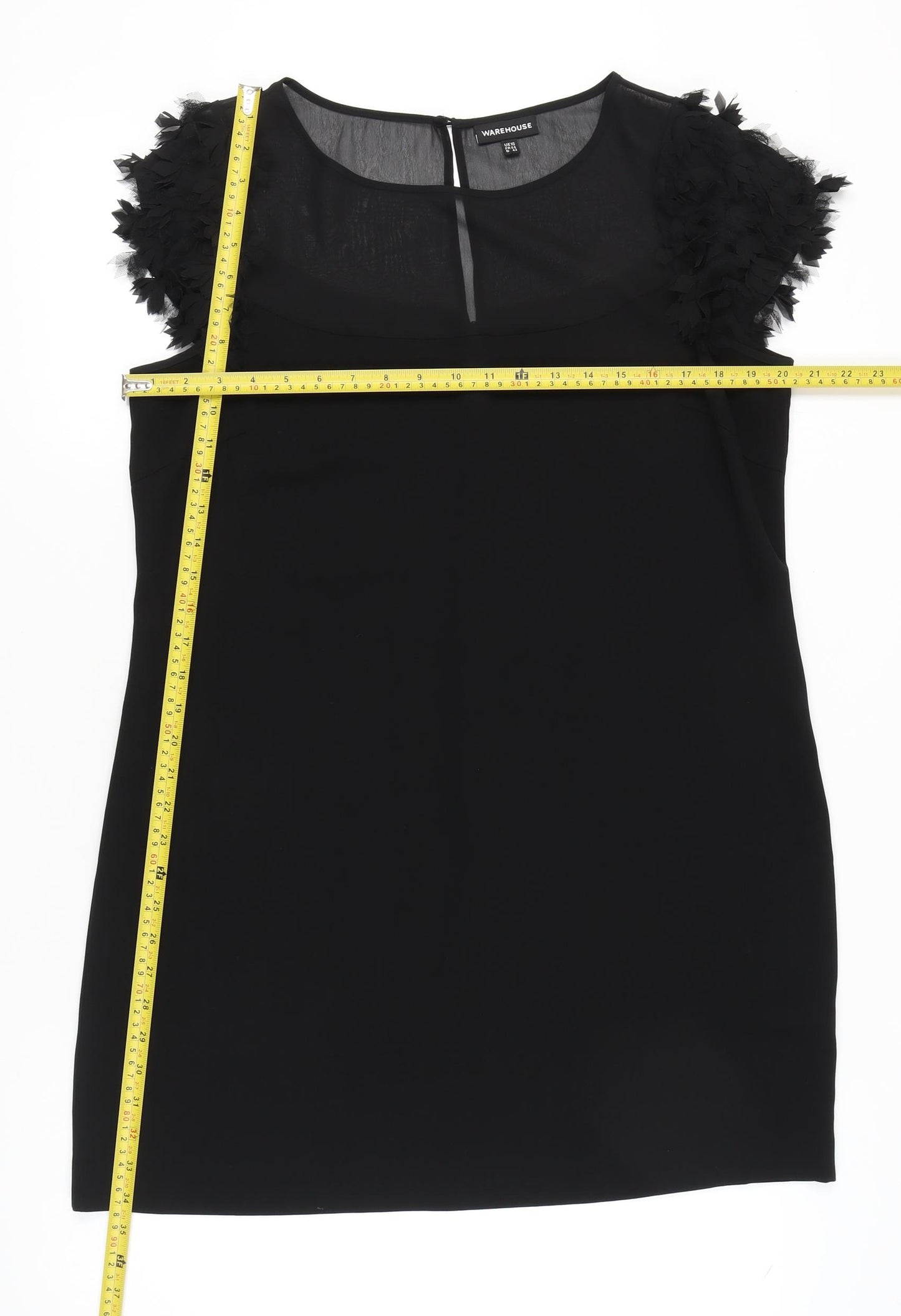 Warehouse Women's Black Size 16 Shift Dress Puff Sleeve Party