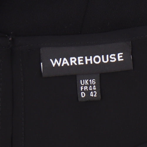 Warehouse Women's Black Size 16 Shift Dress Puff Sleeve Party