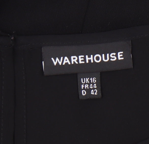 Warehouse Women's Black Size 16 Shift Dress Puff Sleeve Party