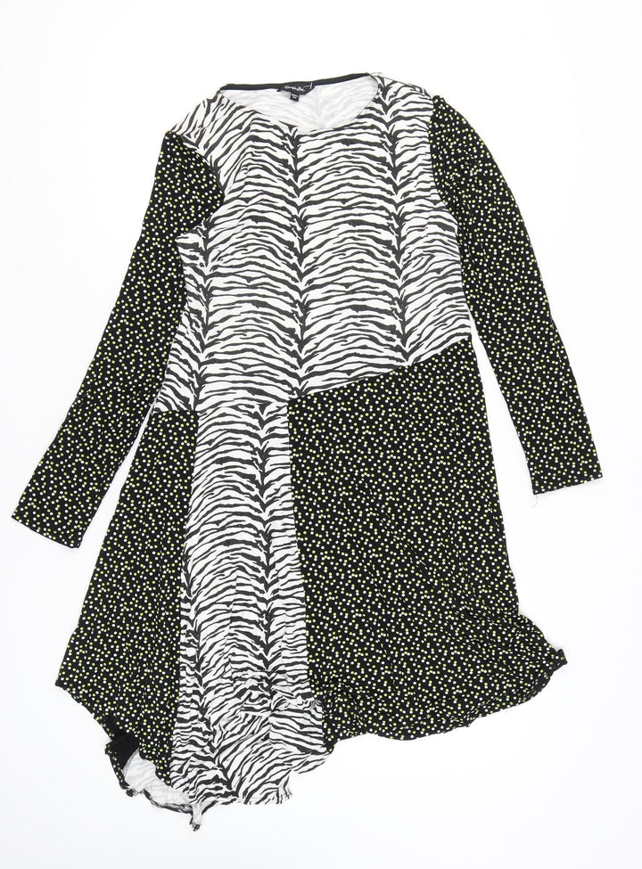 Simply Be Women’s Black Zebra Polka Dot Asymmetric Midi Dress UK 16