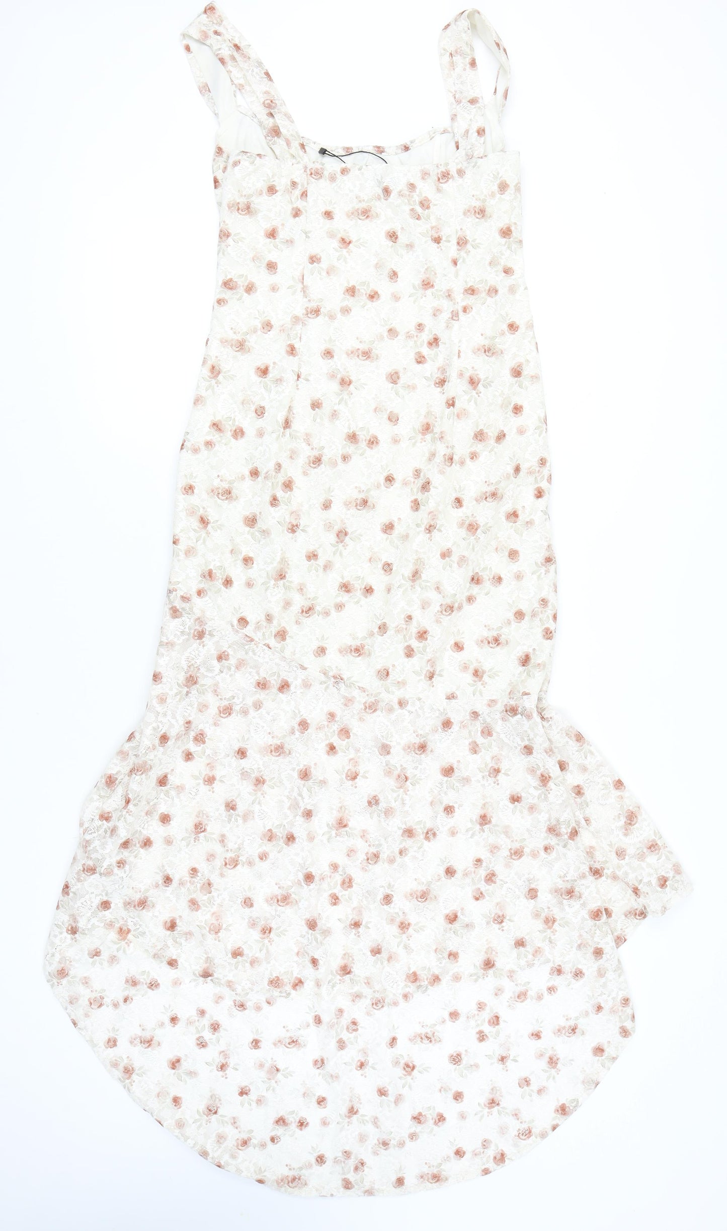 PrettyLittleThing Women’s Ivory Floral Mermaid Hi-Low Dress UK 12