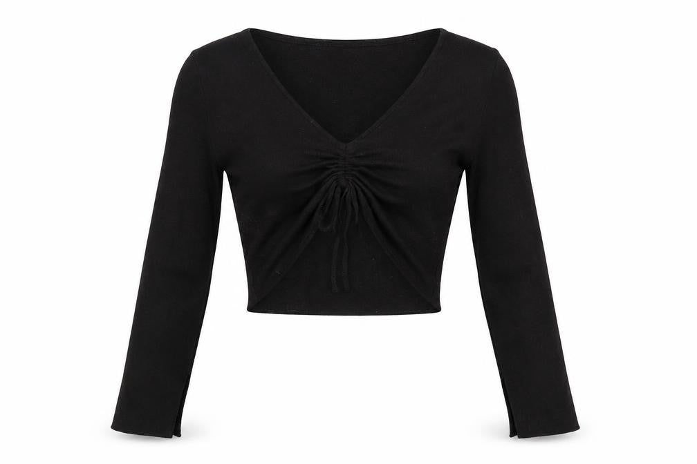 ASOS Design Womens Petite Black Size 12 V-Neck Ruched Jumper