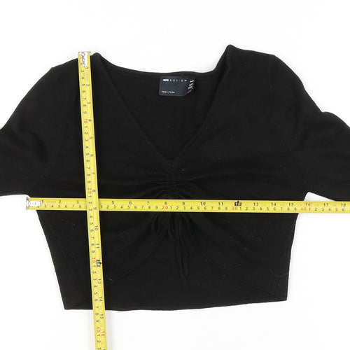 ASOS Design Womens Petite Black Size 12 V-Neck Ruched Jumper