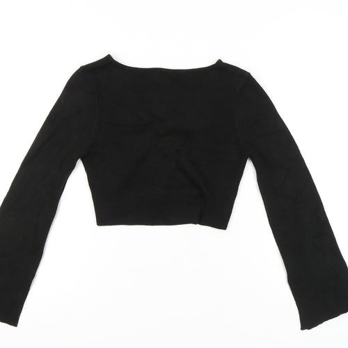 ASOS Design Womens Petite Black Size 12 V-Neck Ruched Jumper