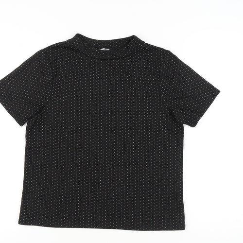 Oliver Bonas Women's Black Polka Dot Mock Neck T-Shirt UK 12 Regular Fit