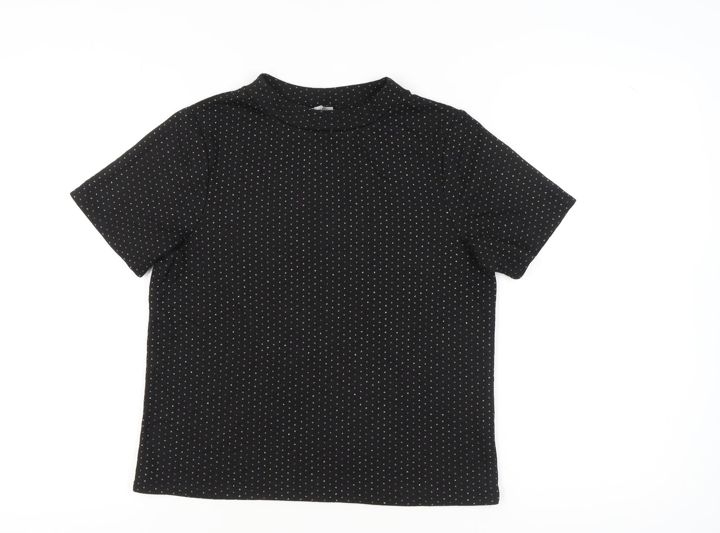 Oliver Bonas Women's Black Polka Dot Mock Neck T-Shirt UK 12 Regular Fit