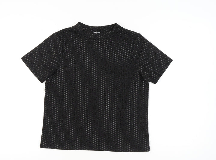 Oliver Bonas Women's Black Polka Dot Mock Neck T-Shirt UK 12 Regular Fit