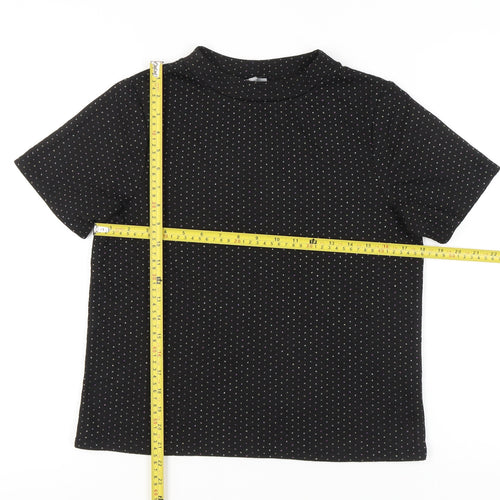 Oliver Bonas Women's Black Polka Dot Mock Neck T-Shirt UK 12 Regular Fit