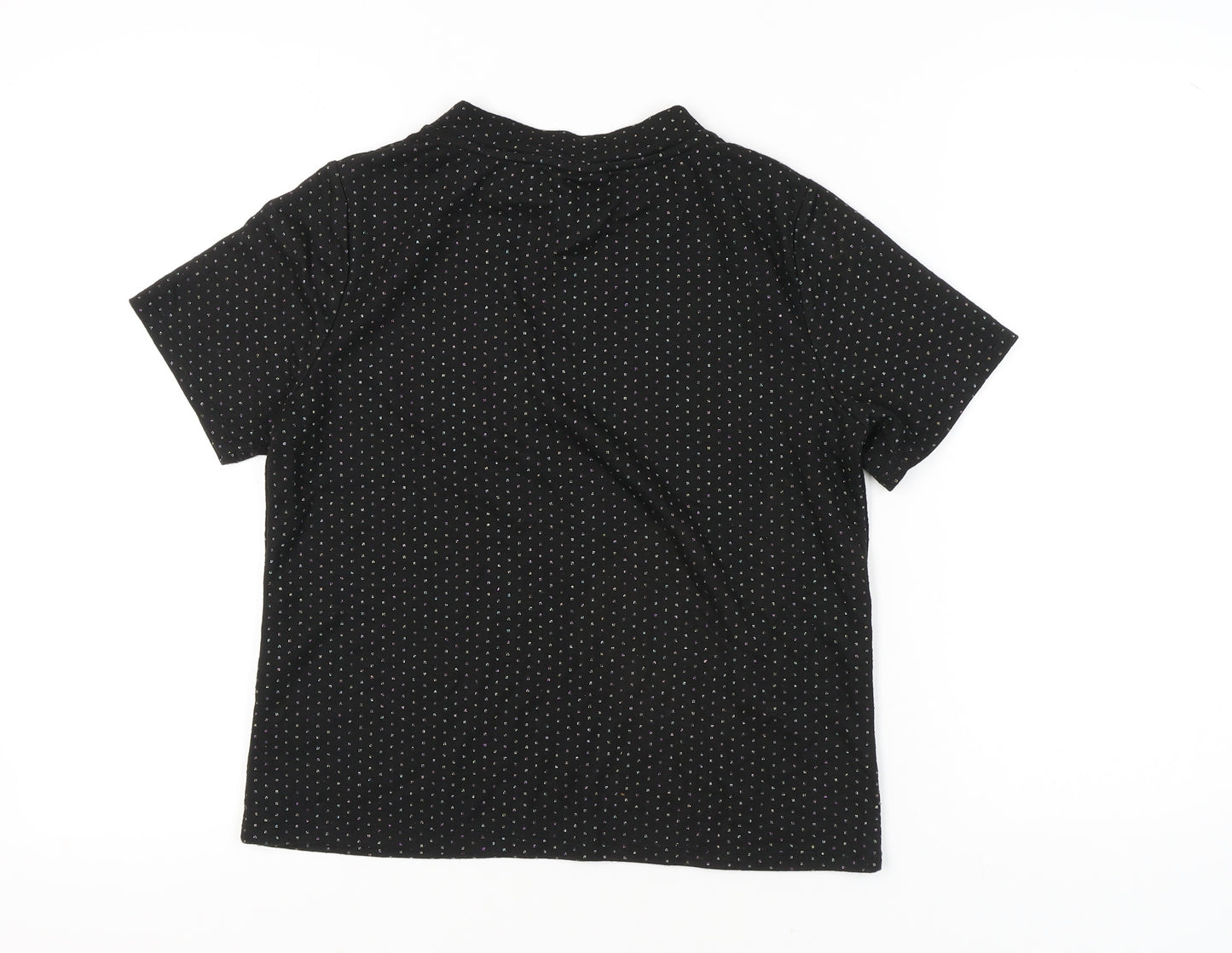 Oliver Bonas Women's Black Polka Dot Mock Neck T-Shirt UK 12 Regular Fit