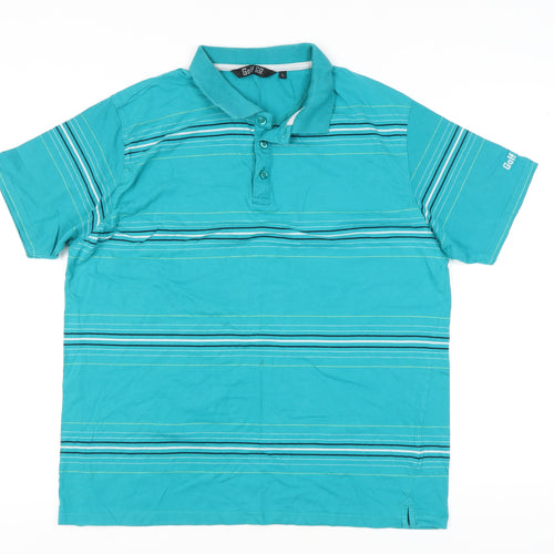Golf Co Men's Blue Striped Short Sleeve Collared Polo Shirt L Regular Fit