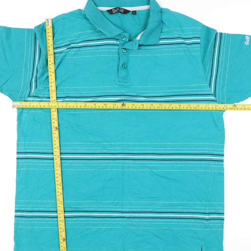 Golf Co Men's Blue Striped Short Sleeve Collared Polo Shirt L Regular Fit