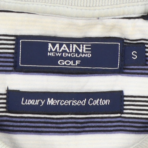 Maine New England Men’s Multicoloured Striped Polo Shirt Size S Cotton Golf
