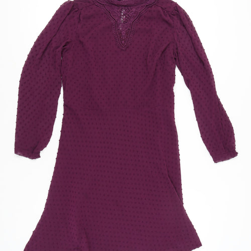 Marks and Spencer Women Purple Size 14 A-Line Lace Chiffon Dress