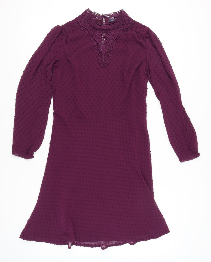 Marks and Spencer Women Purple Size 14 A-Line Lace Chiffon Dress