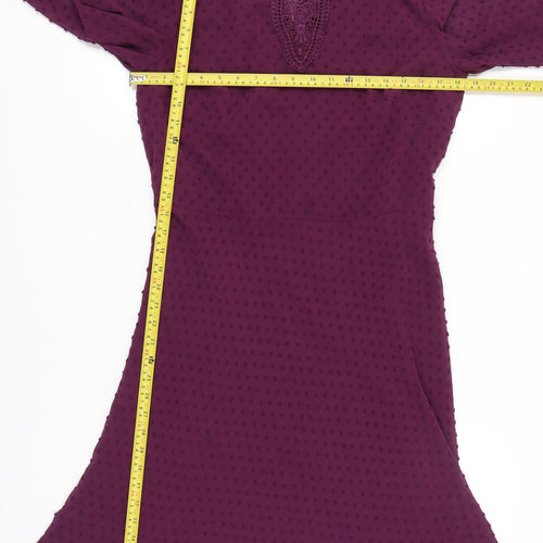 Marks and Spencer Women Purple Size 14 A-Line Lace Chiffon Dress