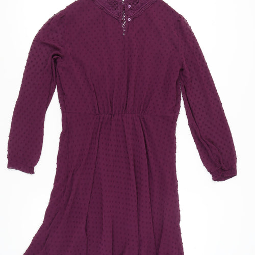 Marks and Spencer Women Purple Size 14 A-Line Lace Chiffon Dress