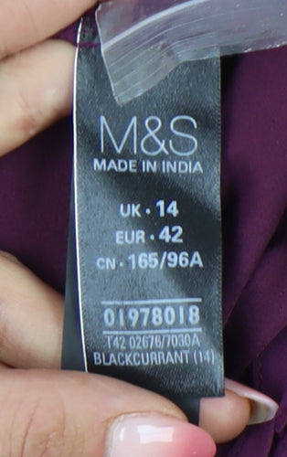 Marks and Spencer Women Purple Size 14 A-Line Lace Chiffon Dress