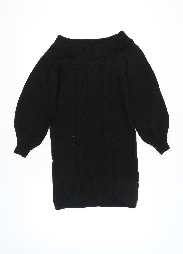 River Island Women's Black Knit Jumper Dress Size S Boat Neck