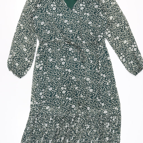 La Redoute Women’s Green Floral Midi Wrap Dress Size 10