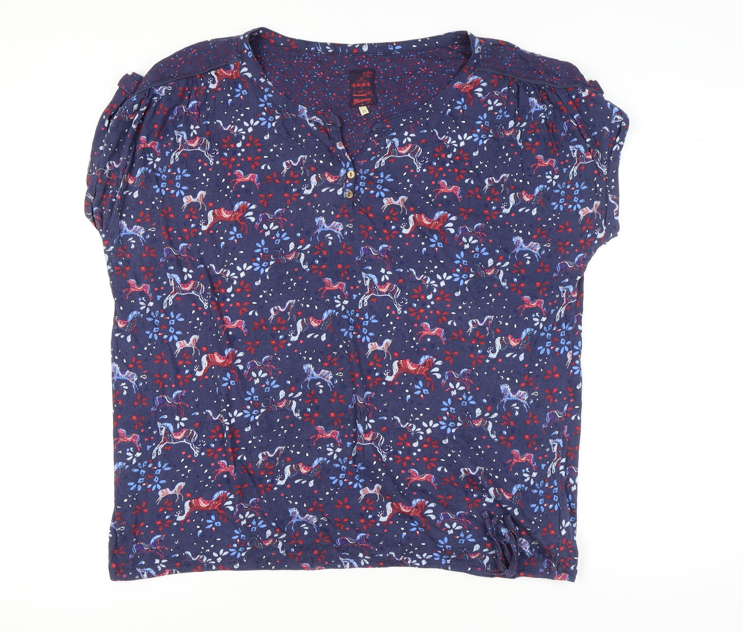 Mantaray Women’s Blue Animal Print Cotton Blouse Size 22