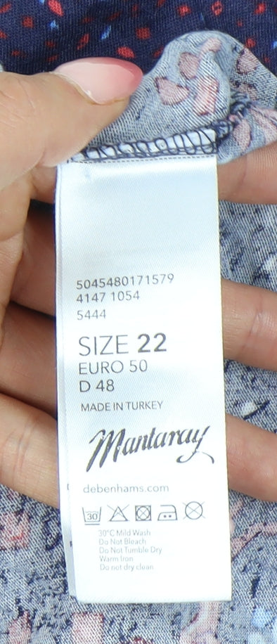 Mantaray Women’s Blue Animal Print Cotton Blouse Size 22