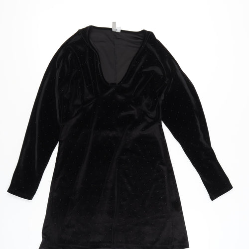 ASOS Women’s Black Velvet Bodycon Dress UK 10 Party Long Sleeve