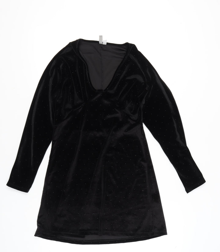 ASOS Women’s Black Velvet Bodycon Dress UK 10 Party Long Sleeve