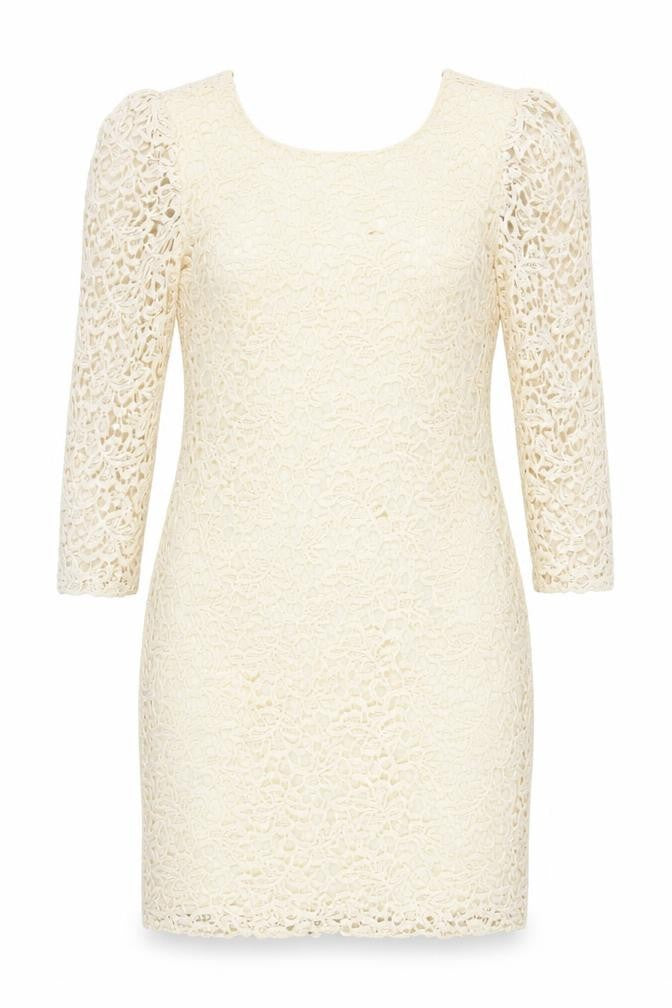 Mango Women’s Ivory Lace Bodycon Dress M Short 3/4 Sleeve Wedding Party